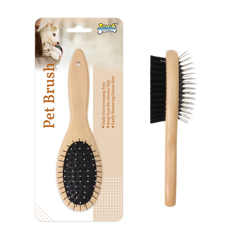 PET WOODEN DOUBLE SIDED BRUSH, MEDIUM