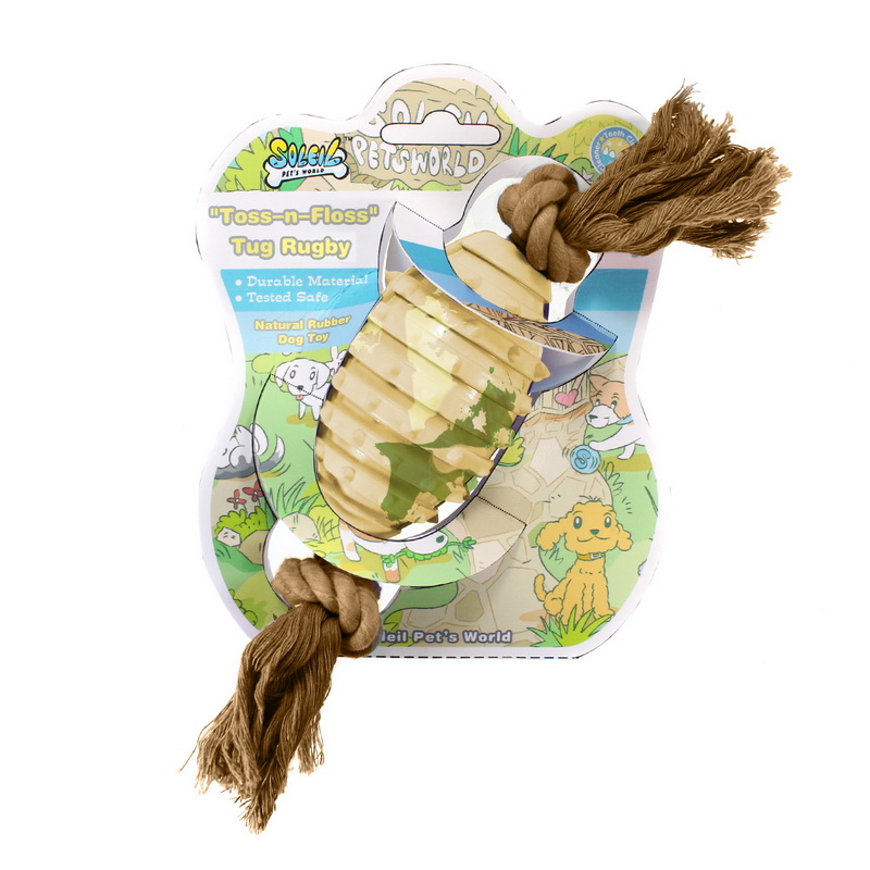 RUBBER TOY RUGBY W/ROPE